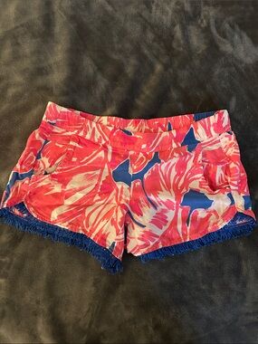 Lilly Pulitzer XS pink & royal blue shorts with fringe